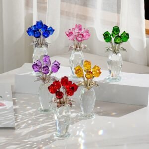 Valentine's Day Gift Crystal Rose Floral with Vase Feng Shui Reflection Christmas Best Gift for Home Decor