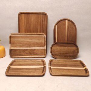 Japanese-style Acacia Wood Oval Coffee Tray Home Wooden Serving Tray Solid Wood Dessert & Fruit Tray for Pastries Snacks