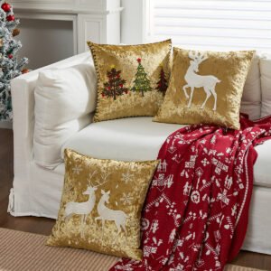 2027 Newest 18 Inch Golden Embroidery Christmas Reindeer Throw Pillow Case Covers Xmas Gift for Holiday Home Decoration